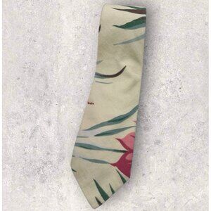 POLO RALPH LAUREN Cotton Tie USA Beige Floral Leaf W:3.5" EUC